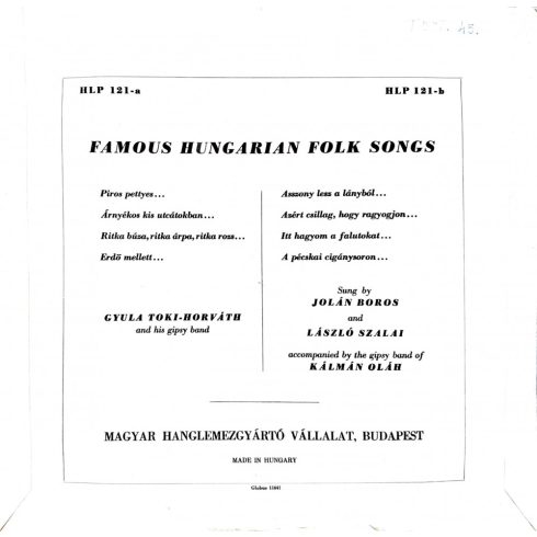 Famous Hungarian folk songs - Piros pettyes, árnyékos kis utcátokban