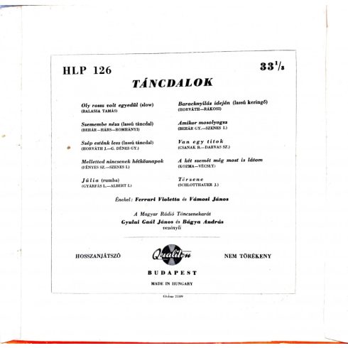 Táncdalok Ferrai Violetta Vámosi János