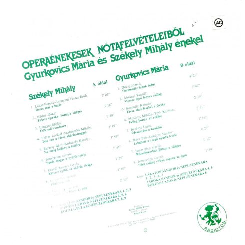 oparénekesek nótafelvételeiből Gyurkovics Mária, Székely Mihály